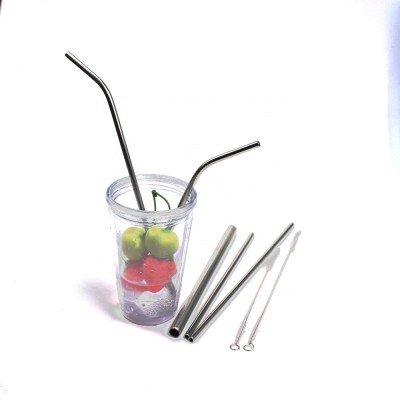 New stainless steel metal straw set includes 1 regular 1 smoothie 1 foam tea straw and 2 cleaning brushes